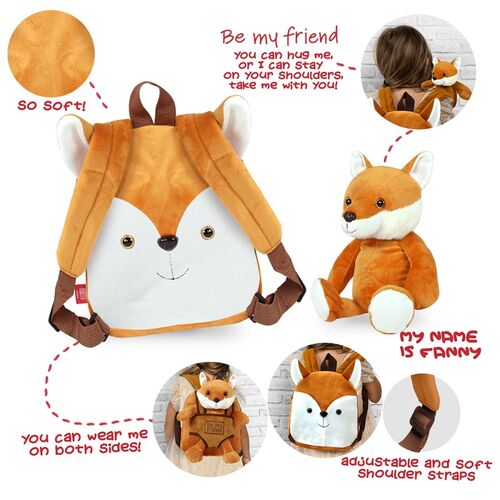 Fox backpack with plush toy 26cm