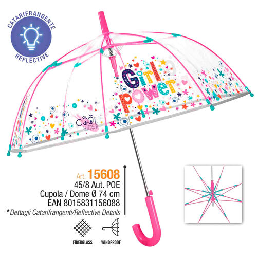 Girl Power transparent automatic umbrella 45cm