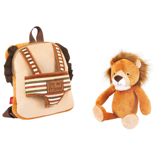 Lenny Lion reversible backpack with plush toy 25cm