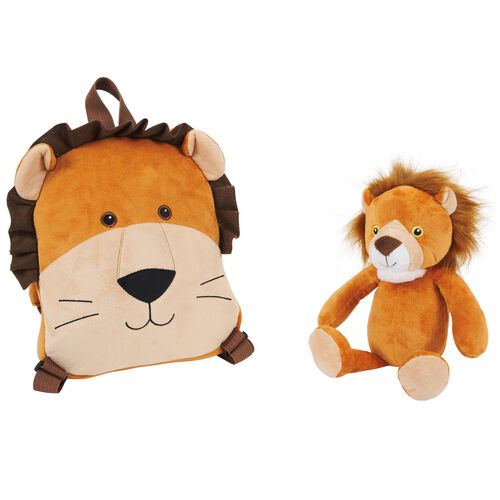 Lenny Lion reversible backpack with plush toy 25cm