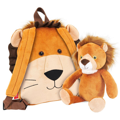 Lenny Lion reversible backpack with plush toy 25cm