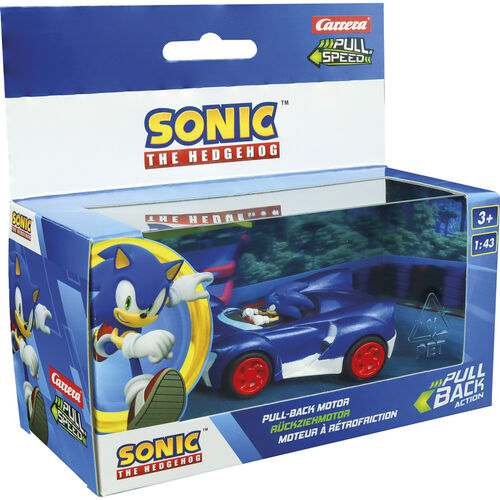 Sonic The Hedgehog - Coche de carreras de juguete fundido a presión para  niños, paquete con auto Sonic Pull Back de Sonic Plus Stickers y más (juego