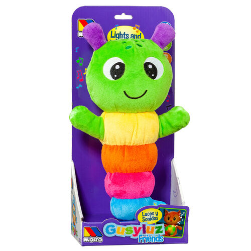 Molto GLOW WORM Light-Up Plush Gusy Luz Multicolor Polka Dot Green Pink  Blue