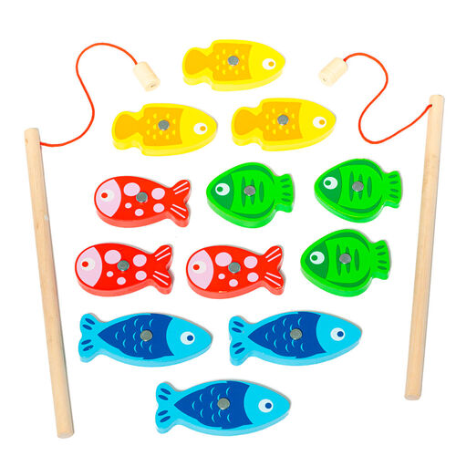 34 Pieces Magnetic Fishing Game For Kids Wooden Magnet Fishing