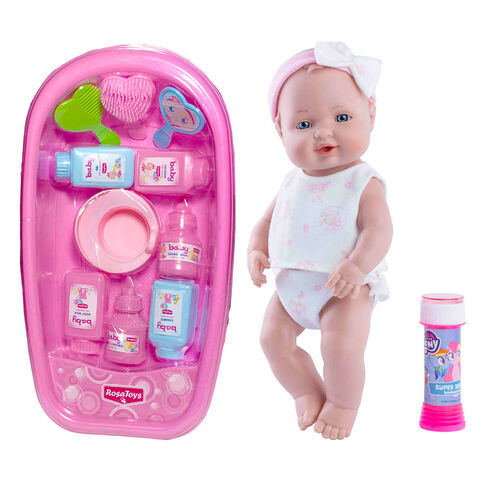 Mueca bebe pompitas con baera y accesorios