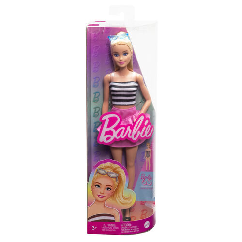 Barbie Fashionista Top Striped Pink Skirt doll