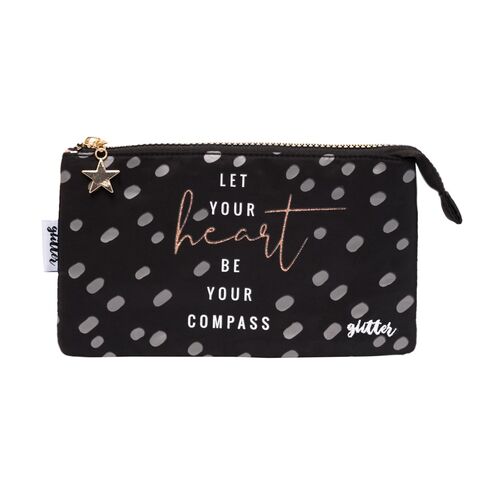 Glitter Let Your Heart Be Your Compas triple pencil case