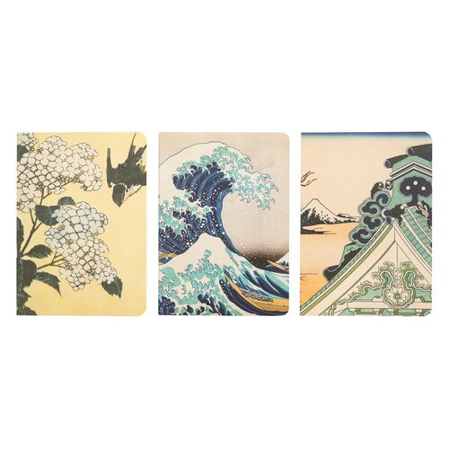 The Great Wave of Kanagawa Hokusai pack 3 A6 notebooks